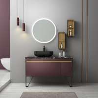 Classic red bathroom  cabinet elegant style with mirror black basin