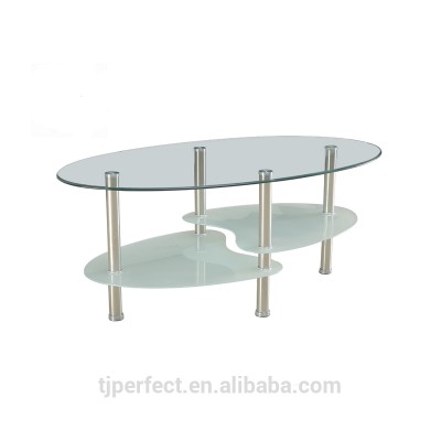 Modern living room tempered exotic home furniture industrial stainless steel mental oval glass coffee table