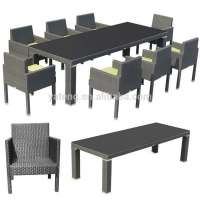 Cheap price design dining chair / table with cushion & glass in China used rattan furniture